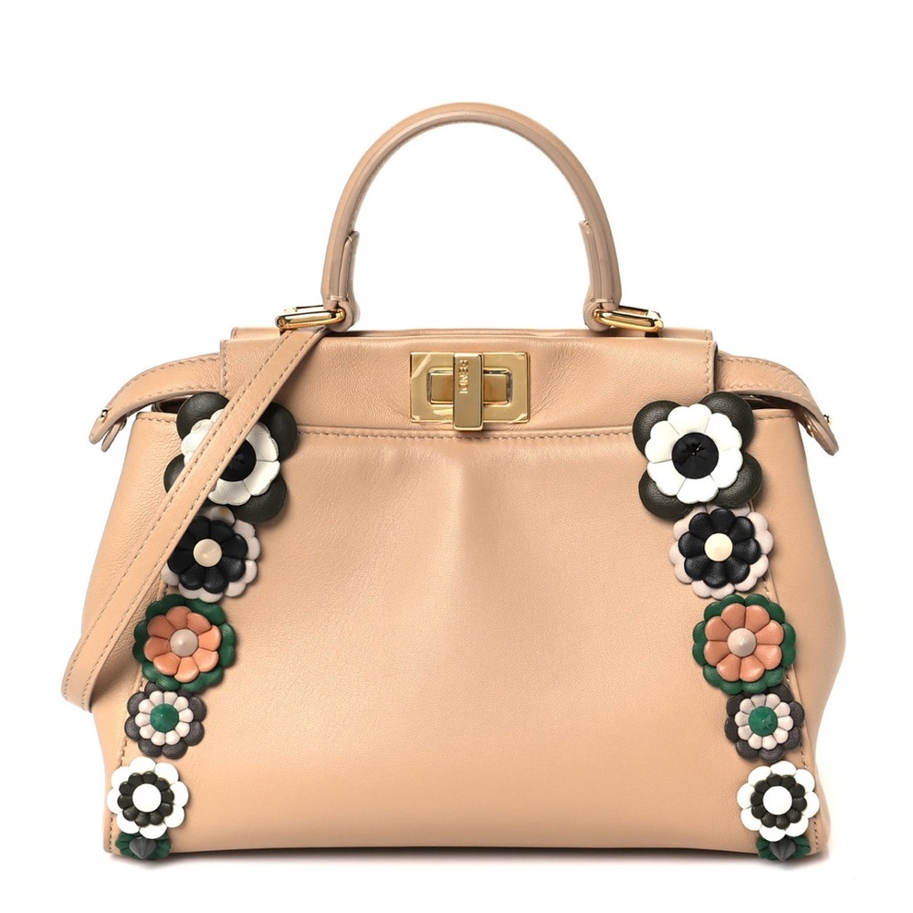 Fendi Nappa Flowerland Mini Peekaboo Iconic Satchel Pale Pink